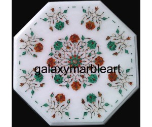 Stylish marble inlay coffee table top with Malachite-carnelian combination WP-1503